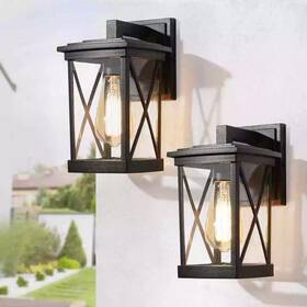 Y22m63hd1751dr8 Lnc Modern Black Outdoor Lantern Sconce With Clear Glass Shade 1-light 2-pack