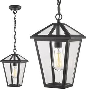 7h1h-m  Luminzone Outdoor Pendant Light Porch Exterior Hanging Lantern Chandelier Black Clear Glas