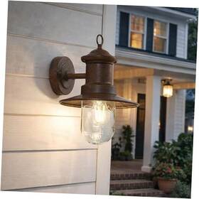 Luqom Inc. 810215291052 Outdoor Wall Lantern Rust Finish Farmhouse Exterior Sconce Clear Glass Porch