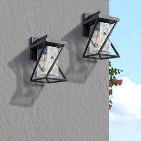 2423 Maxax 2423/1w-2pk Hawaii 12.2 Inch H Black Hardwired Outdoor Wall Lantern Sconce With Dusk To Dawn