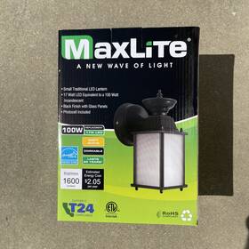 Ml4le171rlbk27msc-v2 Maxlite Outdoor Fixture 17 Watt Led Small Lantern 2700k Black With Photocell