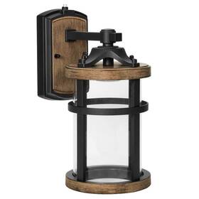 Mel-12276w Maxxima Black Outdoor Led Wall Light With /wood Grain Finish Sconce Clear Glass Dusk