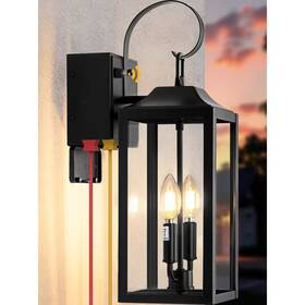 2-ligh Moepisy 744111021591 Porch Light With Gfci Outlet 19 Inch Black Dusk To Dawn Outdoor Wall Lantern 2-ligh Moepisy 744111021591 Porch Light With Gfci Outlet 19 Inch Black Dusk To Dawn Outdoor Wall Lantern