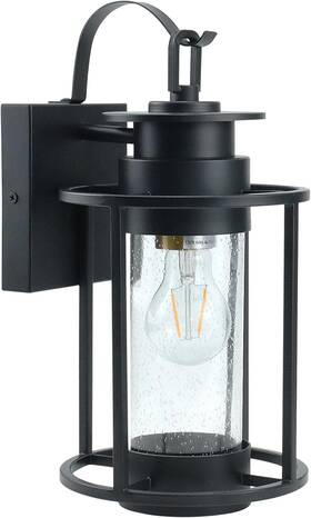 2547-1w Monkfish Black Outdoor Wall Sconce Light With Bubble Glass Shade - Waterproof