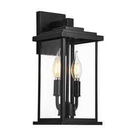 Ok016-1p Okeli Outdoor Wall Lantern 2-light 15 Inch Black Waterproof Exterior Porch Light Fixtu