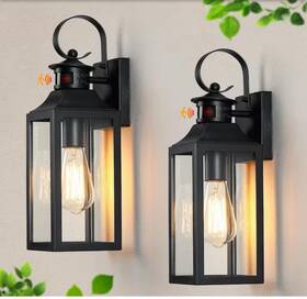B05023pg Pasentel 2pack 2-pack Motion Sensor Outdoor Wall Lanterns Dusk To Dawn Sconce Black New