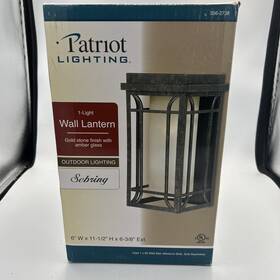 356-2738 Patriot Lighting Wall Lantern Outdoor Sebring Gold Stone Finish With Amber