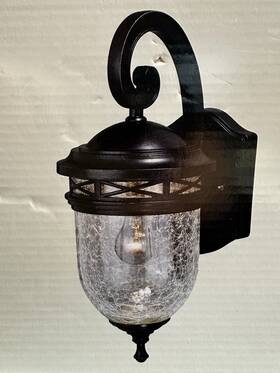 356-3833 Patriot Lighting Outdoor Oaklynn Wall Light Forged Sienna Finish W Crackle Glass