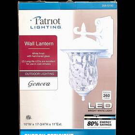 356-5150 Patriot Lighting Led Outdoor Wall Lantern White/ Hammered Glass 10 Inch X 17.75 11