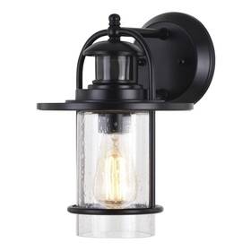 Eddh7049 Patriot Lighting 11 Inch Bronze Motion Sensor Outdoor Wall Light With Dualux Vintage Bulb And Glass Shade