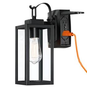 1jay-12151-gfci Pia Ricco 1-lights Black Exterior Porch Lights With Gfci Outlet Outdoor Sconce E26 Base