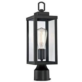 1jay-12161 Pia Ricco 16.5 Inch Matte Black Outdoor Post Lantern Light With Clear Glass Shade