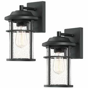 Pia Ricco 709680909800 Outdoor Wall Lantern Sconce 1-light Clear Glass Shade Black 2-pack
