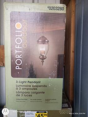 0203280 Portfolio Outdoor Pendant 3-light Antique Rust Ribbed Glass Shade Hanging