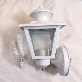0255323 Portfolio Outdoor Wall Lantern Matte White Finish Weather Resistant Glass Metal