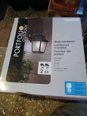 0356748 Portfolio Outdoor Wall Lanterns Set Of 2 Black Finish Frosted Glass