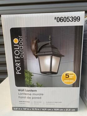 0605399 Portfolio Outdoor Wall Mounted Lantern - 0605399- Matte Black Frosted Glass