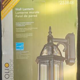 253848 Portfolio Outdoor Motion Activated Wall Lantern Black Powder-coated Energy Star