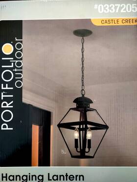 0337205 Portfolio 611728189368 Outdoor Hanging Lantern Porch Light Matte Black Finish Castle