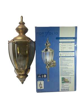 66640 Portfolio Outdoor Wall Lantern Motion Sensing Solid Brass Beveled Glass 100w