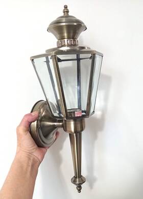 79263 Portfolio Exterior Light Fixture Beveled Glass Wall Mount Antique Brass Finish