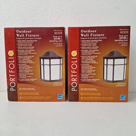 82329 Portfolio 2 Outdoor Wall Lanterns Light Fixtures Metal Rust Finish Photo Sensor