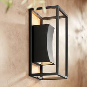 10-1812-301 Possini Euro Design Modern Outdoor Wall Light Fixture Led Black Box 14 Inch Up Down For Porch Patio