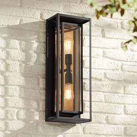 10-2110-300 Possini Euro Design Metropolis Modern Outdoor Wall Light Fixture Black Gold 2-light 22 Inch For Exterior