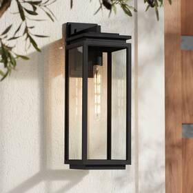 10-2110-500 Possini Euro Design Atkins Modern Outdoor Wall Light Fixture Matte Black 21 1/4 Inch Clear For Exterior