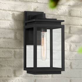 10-2111-501 Possini Euro Design Atkins Modern Outdoor Wall Light Fixture Matte Black 14 1/4 Inch Clear For Exterior