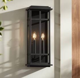 10-2202-502 Possini Euro Design Modern Outdoor Wall Light Fixture Black Windowpane Frame 20 Inch For Post Exterior