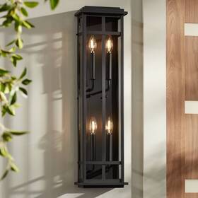 10-2202-504 Possini Euro Design Modern Outdoor Wall Light Fixture Black Windowpane Frame 30 Inch For Post Exterior