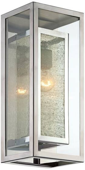 100907-07-1w Possini Euro Design Double Box Modern Industrial Outdoor Wall Light Fixture Chrome 15 1/2 Inch Clear