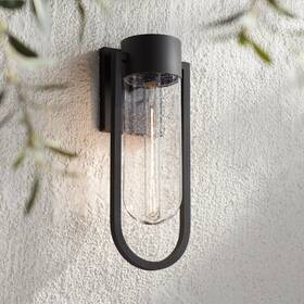 1k10076 Possini Euro Design Villa Lane 18 1/2 Inch High Sand Black Outdoor Wall Light