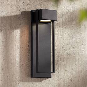 42f29 Possini Euro Design Pavel 16 Inch High Textured Black Led Outdoor Wall Light