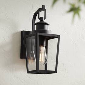 71p56 Possini Euro Design Ackerly Modern Outdoor Wall Light Fixture Textured Black 14 Inch Clear Glass Outside