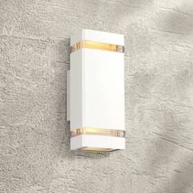 Possini Euro Design 736101046776 Modern Outdoor Wall Sconce Fixture White 10 1/2 Inch Up Down For House Porch Patio
