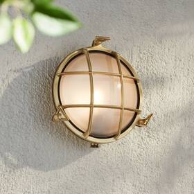 74193 Possini Euro Design Anjali 10 Inch High Brass Bulkhead Outdoor Wall Light