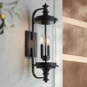 84873 Possini Euro Design Medici Modern Outdoor Wall Light Fixture Black 24 1/2 Inch Clear Glass For Exterior