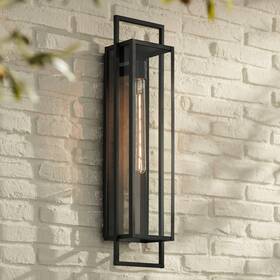 93p25 Possini Euro Design Jericho Modern Outdoor Wall Light Fixture Textured Black 28 Inch For Exterior Barn