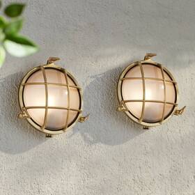 Ks5850k Possini Euro Design Anjali 10 Inch H Brass Bulkhead Outdoor Wall Light Set Of 2