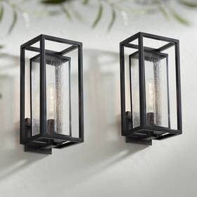 Ks7581p Possini Euro Design Amir 18 Inch High Black Outdoor Wall Light Set Of 2