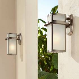 Ks985p2 Possini Euro Design Delevan Modern Outdoor Wall Light Fixture Set Of 2 Brushed Nickel 11 1/4 Inch Porch