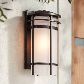 Lv3730wl-or-m Possini Euro Design Theola Modern Outdoor Wall Light Fixture Bronze Led 16 1/4 Inch Etched Glass Porch