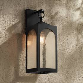 Lvb0825-odwl-l-mb Possini Euro Design Tyne Modern Outdoor Wall Light Fixture Matte Black 20 1/2 Inch Seedy Glass Exterior