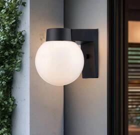 Private Label 736916734899 7 Inch Black Outdoor Hardwired Wall Lantern Sconce With White Glass Finish