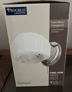 P3082-15sw Progress Lighting 785247149674 White/clear/chrome Glass Wall Fixture Pull Chain P3082-15sw Progress Lighting 785247149674 White/clear/chrome Glass Wall Fixture Pull Chain