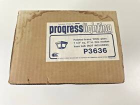 P3636 Progress Lighting Vtg. Nos Polished Brass White Glass Outdoor Flush Mount