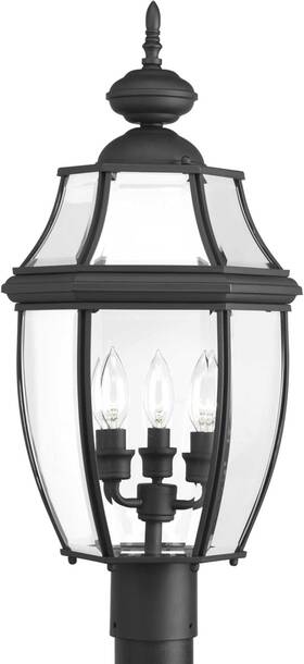 P6433-31 Progress Lighting New Haven 3-light Post Lantern Light Black Clear Beveled Glass P6433-31 Progress Lighting New Haven 3-light Post Lantern Light Black Clear Beveled Glass