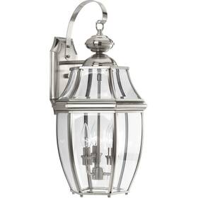 P6612-09 Progress Lighting New Haven 21.9 Inch Outdoor Brushed Nickel Glass Wall 3 Light P6612-09 Progress Lighting New Haven 21.9 Inch Outdoor Brushed Nickel Glass Wall 3 Light